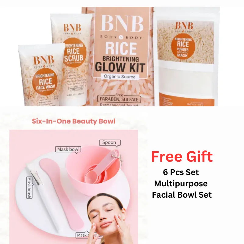 BNB 3 in 1 Brightening Glow Kit Rice Scrub Face Wash + Mask