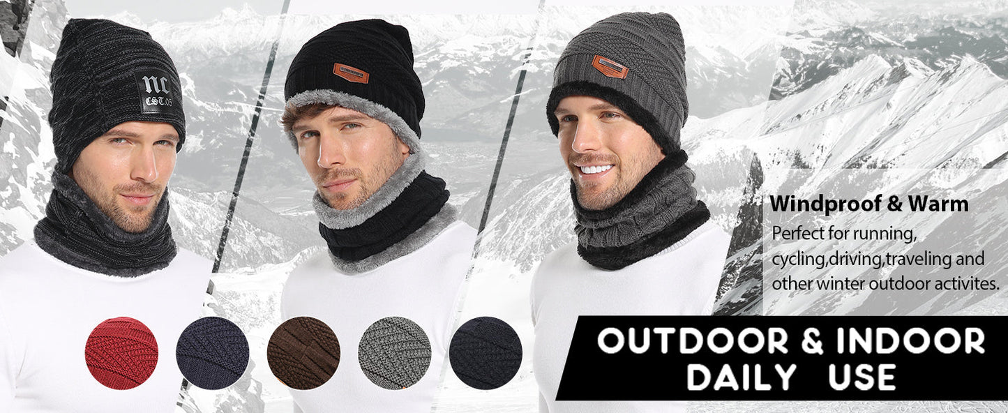 Mens Hat Hooded Neck Warmer Winter Masked Cap - Black/Grey