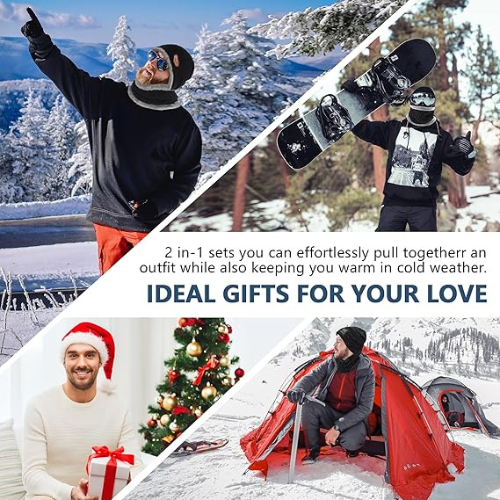 Mens Hat Hooded Neck Warmer Winter Masked Cap - Black/Grey