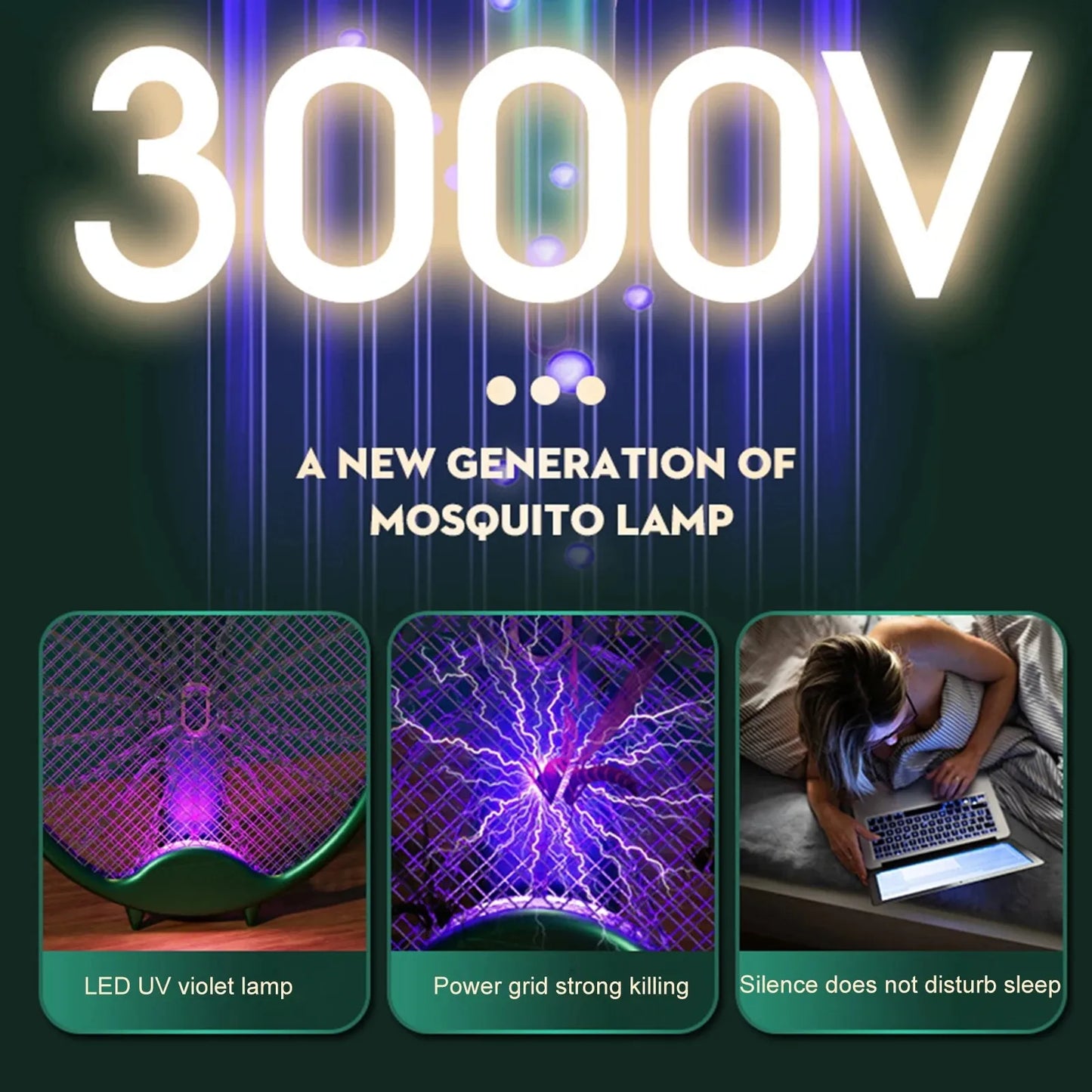 3000V Electric Mosquito Racket Mosquito Killer Lamp USB Rechargeable Foldable Mosquito